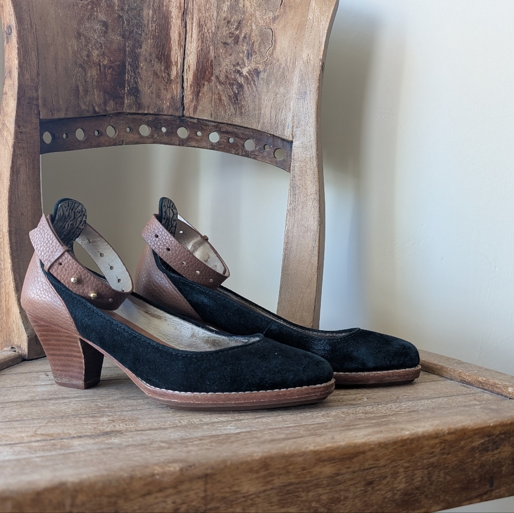 Sundance Black Suede Ankle-Strap Heels